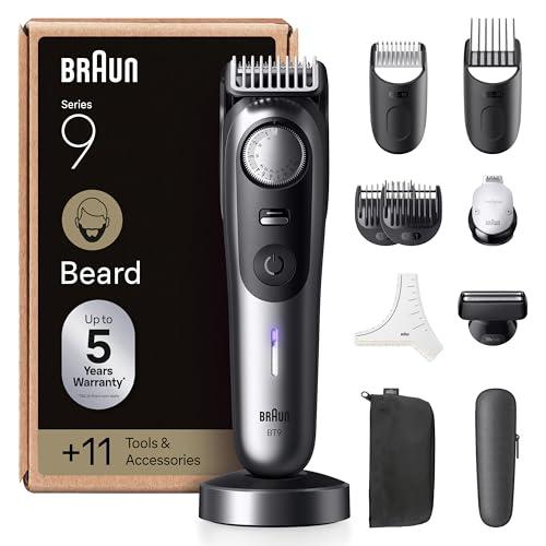 Braun Regolabarba Uomo Series 9, Rasoio Elettrico Barba Braun, +11 Strumenti Da Barbiere, Lama ProBlade Affilata A Vita, 180 Min, Selettore Di Precisione Con 52 Lunghezze, Impermeabile, BT9545, Cromo