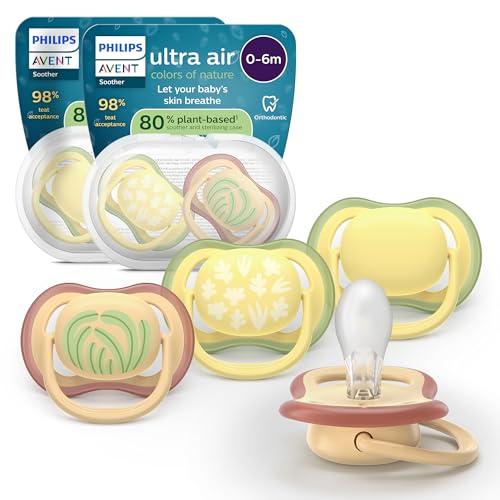 Philips Avent Ultra Start Pacifiers - Design ortodontico, per neonati 0-6 mesi, tettarella simmetrica in morbido silicone, senza BPA, 2 custodie per la sterilizzazione, confezione da 4, SCF087/21