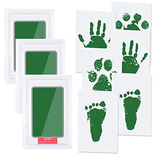 Vicloon Set Impronta Mani e Orma, 9PCS Impronte Neonato Cuscinetto del Timbro Senza Tocco e Carte, Impronte Bimbi Non Tossici, Regalo di Famiglia Keepsake per Neonati 0 a 6 Mesi, gatto e Cane, Verde