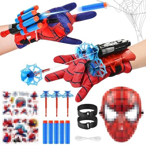 Taufe Set di 2 Spider Guanti per Bambino,Spara Ragnatele Spider,Launcher Glove,Guanti Spider Bambino,Spider Glove Launcher Set,con Maschera Spider e Tatuaggi,Spider Giocattolo Giocattoli da Polso