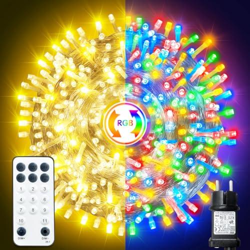 ARKOCHIC 35M Luci Natale Esterno, 300 LED Luci Albero Di Natale con 11 Modalità, IP65 Impermeabile Timer Multicolore/Bianco Caldo Fatate Catena Luminosa Decorazioni Natalizie Per Esterno E Interno