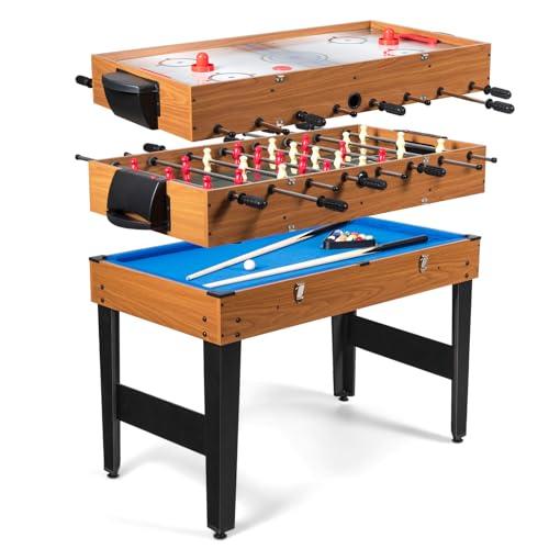 COSTWAY 3 in 1 Tavolo da Gioco Multifunzionale, Tavolo da Biliardino con Calcetto Biliardo Hockey Scorrevole, Maniglia in Gomma, Struttura Stabile, per Casa Sala Giochi, 122x58x83 cm