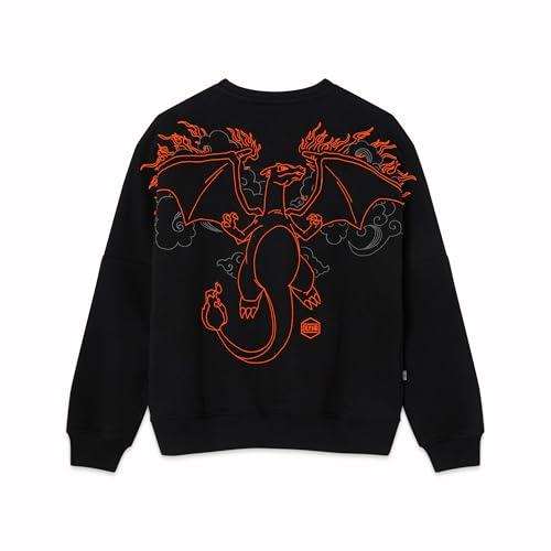Dolly Noire Pokémon Felpa Charizard, Nera – Unisex, Felpa in Cotone Misto con Ricami, Collezione Ufficiale (IT, Testo, L, Regular, Regular)