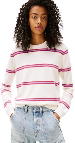 Tommy Jeans Tjw Essential Crew Sweater Ext Dw0Dw20159 Pullover, White (Ancient White/Stripe), M Donna