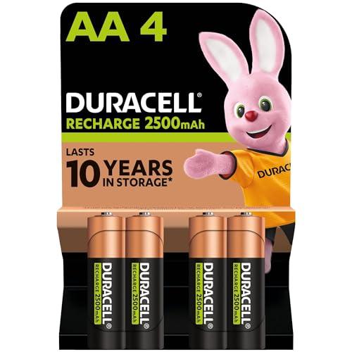 Duracell Batterie Ricaricabili AA (Confezione da 4), 2500 mAh NiMH, pre-caricate, le nostre batterie ricaricabili n.1 per lunga durata con una confezione plastic free e 100% riciclabile
