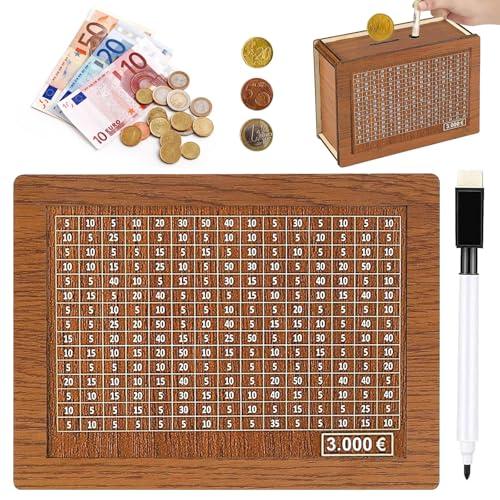 Salvadanaio retrò Scatola risparmio Salvadanaio con Contatore in Legno Salvadanaio con Obiettivo di Risparmio e Numeri da Spuntare per Aiutare i Bambini a Costruire L'abitudine al Risparmi