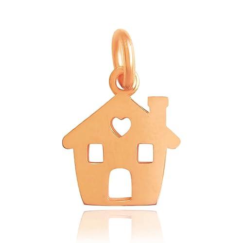 ViMon gioielli | Ciondolo a forma di casetta, charm in oro rosa a 9Kt, charm ispirato alla famiglia, idea regalo festa della mamma