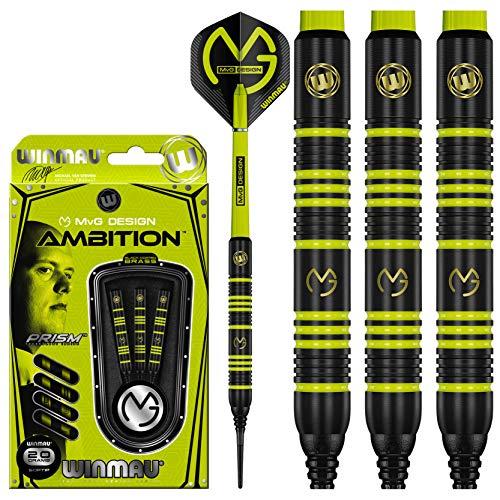 WINMAU Michael Van Gerwen MvG Ambition Freccette Softip in Ottone Set 20g con MvG Voli e Alberi in Nylon (Stems)