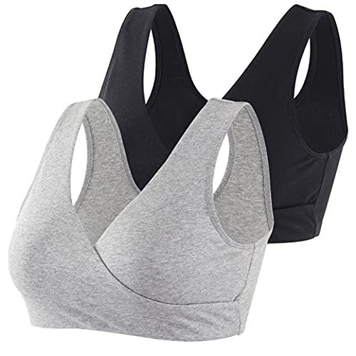 COLOMI Reggiseno Premaman Allattamento Reggiseno Allattamento in Cotone Senza Fili (Black+Grey/2Pack, XL)