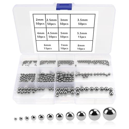 YIXISI 400 Pezzi 11 Dimensioni di Precisione in Acciaio Cromato Cuscinetto a Sfere Assortimento Kit, Acciaio Inox Cuscinetti a Sfera per Bicicletta Skateboard, 2/2.5/3/3.5/4/4.5/5/5.5/6/7/8 mm