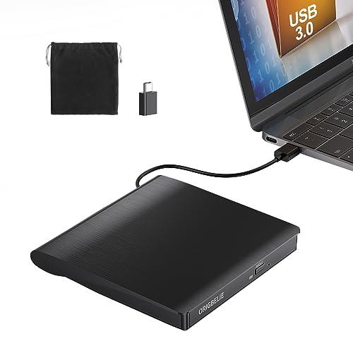 ORIGBELIE Masterizzatore DVD Esterno, Ultra Magro USB 3.0 Type-C CD/DVD +/-RW Drive, Plug & Play Lettore CD Esterno per PC Portatile Desktop Macbook Air/Pro Windows 11/10/8/7/XP Vista Linux Mac OS
