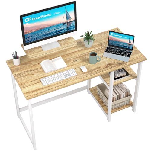 GreenForest Scrivania da Ufficio e Gaming con Supporto per Monitor, Tavolo per computer da Casa da 100 cm con Scaffle Reversibili, Scrivania da Studio per Piccoli Spazi, Beige