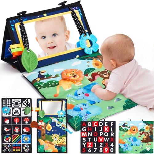 hahaland Giochi Montessori 0 3 6 12 Mesi Specchio Neonato, Libro Sensoriale con Specchio, Tummy Time Neonati Bianco e Nero Giocattoli Educativi