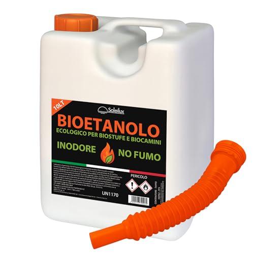 SOLEILUX Bioetanolo combustibile per stufe Bio 10LT Con travasatore in omaggio - inodore no fumo naturale no zolfo