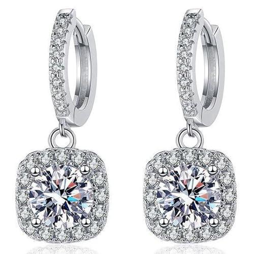 Orecchini pendenti in moissanite per donna, diamante in moissanite da 1 CT, coltivato in laboratorio, in argento 925 placcato in oro bianco 18K, orecchini in argento, regalo di gioielli.