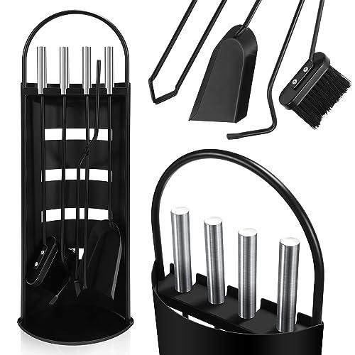Herrselsam Set di posate per camino, 5 pezzi, accessori per camino, per cucina, casa, casa, casa e camino, colore nero