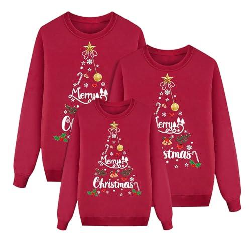 Sobzia Felpa Natalizia Famiglia Maglioni Natale Famiglia per Donna Uomo Bambino Manica Lunga con Stampa Renna Senza Cappuccio Girocollo Invernale Sweatshirt Coordinate Natalizi Set Rosso L