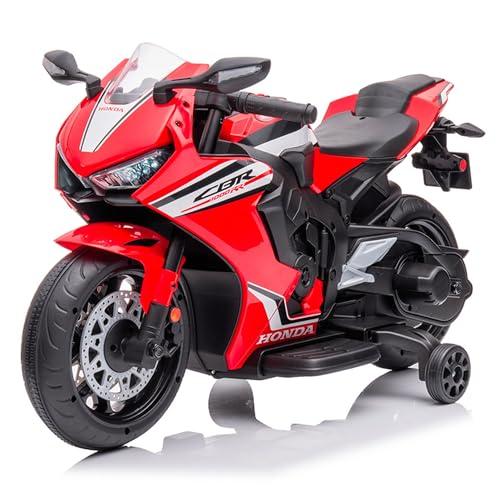BabyCar Moto Elettrica Bambini Honda CBR 12V | Moto Elettrica Bambini 3-5 Anni con Luci, Suoni, MP3/USB e Rotelle Stabilizzatrici | Batteria 12V 3,5Ah, Motore 30W e Acceleratore a Pedale | Rosso