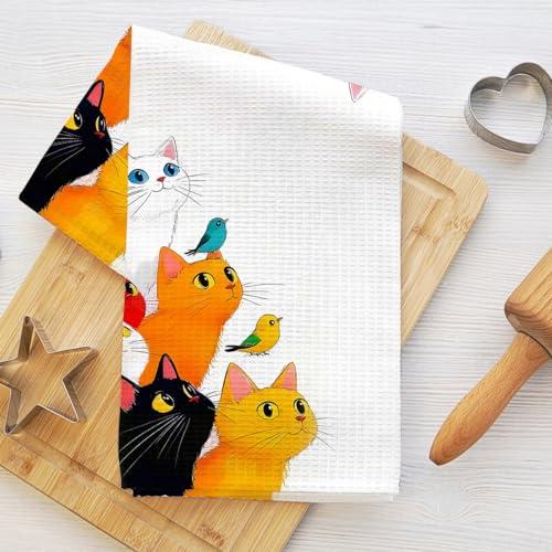 Asciugamani da cucina a forma di gatto, 61 x 35 cm, resistenti asciugamani a nido d'ape per cucina decorazione per la casa, strofinaccio in microfibra assorbente bianco, strofinaccio da tè per amanti