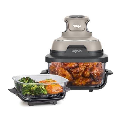 Ninja CRISPi Friggitrice ad Aria Portatile, 3.8L, 4 in 1: Frittura, Cottura Arrosto, Mantiene Cibo Caldo e Croccante, Compatta, 2 Contenitori Vetro Rimovibili, 1700W, Pietra FN101EUST
