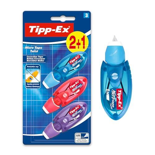Tipp-Ex Correttore a Nastro, Micro-Tape Twist, Bianchetti a Nastro 2+1 Unità, Colori Assortiti, Cancelleria Scuola e Casa