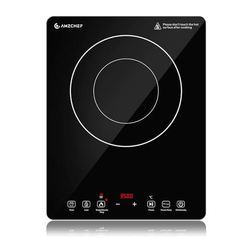 AMZCHEF piano cottura a induzione 3500W, Piastra ad induzione portatile 1 fuoco con doppio anello, 9 impostazioni di potenza e temperatura, blocco di sicurezza, funzione pausa, timer