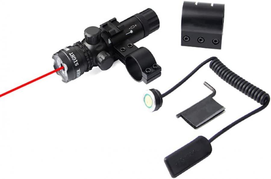 KinZon Mirino laser tattico rosso con pressostato, con montaggio su rotaie Picatinny Weaver da 20 mm e Mlok, cannocchiale da puntamento per caccia e softair