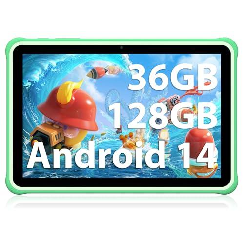 FASTWD Tablet per bambini 10 pollici Android 14 Tablets educativo,36GB RAM+128GB ROM(espandibile con SD),WiFi 6,controllo genitori,Widevine L1/BT 5.0/8+5 MP/Tablet per Bambini, (Verde)