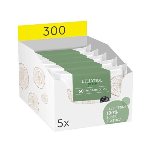 Salviettine naturali LILLYDOO green, 300 pezzi (5 x 60), 100% senza plastica e senza profumi