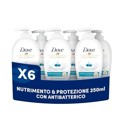 Dove, Sapone Liquido Mani Nutrimento e Protezione, Sapone Detergente Mani Idratante, Rimuove con Efficacia Sporco e Batteri, con +5 Agenti Idratanti, Formula 99% Biodegradabile, 6 pezzi da 250ml