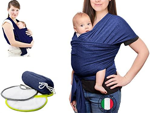 Fascia Neonato (100% Made In Italy) Con 2 BAVAGLINI INCLUSI, Fascia Porta Bebe In Cotone Organico, Fascia Neonato Porta Bebe In Tessuto Morbido, Leggero, Traspirante, Adatta Fino A 15 Kg