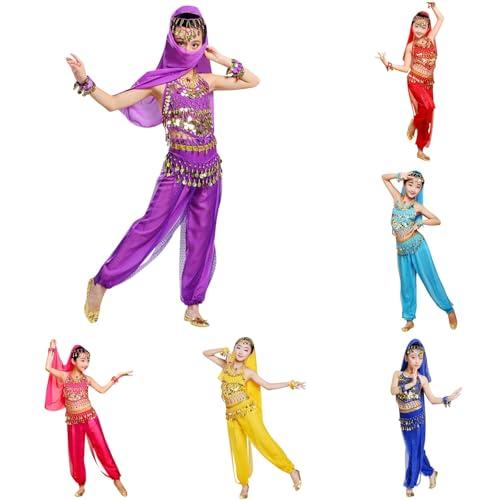 Generico 2025 Costume da Ballerina del Ventre, Costum Pantaloni Danza Bambina Vestito da Danza del Ventre per Bambina con Paillettes Abito Ballo Arabo Principessa Maniche Corta