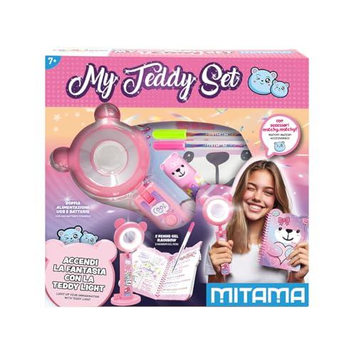 Mitama Scatola - MY TEDDY SET, Lampada Teddy, Quadernino sagomato Teddy, penne gel rainbow, colla stick, base porta cellulare, Rosa, Per bambine e ragazze, Giochi creativi, Tempo libero, Idea regalo