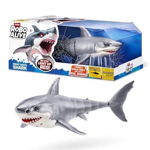 ROBO ALIVE Great White Shark Serie 1 di ZURU, squalo giocattolo robotizzato con illuminazione alimentato a batteria, giocattolo da piscina estivo, giocattolo da bagno