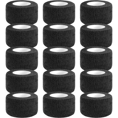 ADMITRY (15 Rotoli Benda Elastica Autoadesiva,2,5 cm x 4,5 m Nastro Crossfit,Garza Benda Elastica Coesiva (Nero)