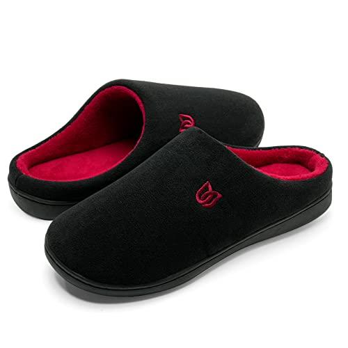 WateLves Pantofole Uomo Unisex Donna Antiscivolo Scarpe Inverno Peluche Morbido Ciabatte in Memory Foam (Nero Rosso, 44/45EU)