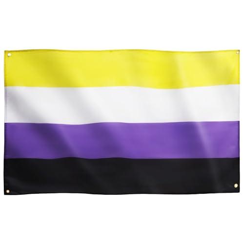 Runesol Bandiera Non Binary, 91x152 cm, Bandiera Gay Pride, 4 Occhielli in Ogni Angolo, LGBTQ+, Parade, Festival, Festa, Carnevale, Bandiere Alta Qualità, Interni, Esterni,