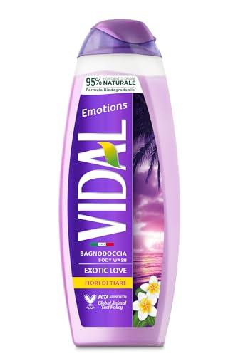 Vidal - Bagnoschiuma Emotions, Formula Rivitalizzante, Exotic Love, Fragranza ai Fiori di Tiaré, Dermatologicamente Testato, 500ml