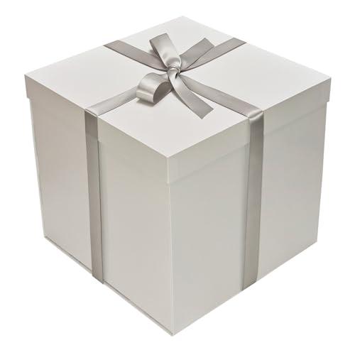Tekhoho Scatola Regalo Bianca 28x28x26,5cm, Scatole Regalo Premium per Regali con Coperchio e Nastro per San Valentino, Natale, Matrimonio, Compleanno, Imballaggio Regalo, Fodera a Quadri