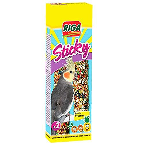 Riga - Sticky con Frutta per pappagalli Grandi - Bastoncini da Forno - Miscela di Cereali, Cereali e Frutta, tra Cui Mela e uvetta - Scatola di 2 Bastoncini Sticky, 140 g (Confezione da 1)