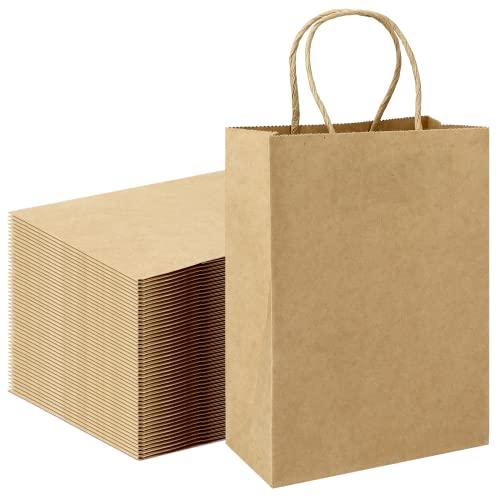 Sacchetti Carta con Manici, 100 Pezzi Sacchetti di Carta Kraft, Sacchetti Regalo Carta per Cottura, Feste di Compleanno, Natale, Shopping, Regali, 21x15x8cm (Marrone)