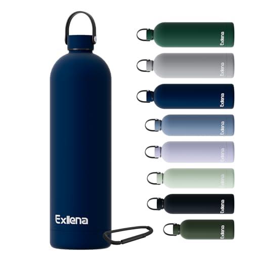 Exllena Borraccia Termica 1,5 Litri con Maniglia e Moschettone -Borraccia 1,5 Litri Mantenere Calore/Freddo - Senza BPA - 100% A Tenuta Stagna per Escursioni, Campeggio, Viaggi, Sport...(Blu Navy)