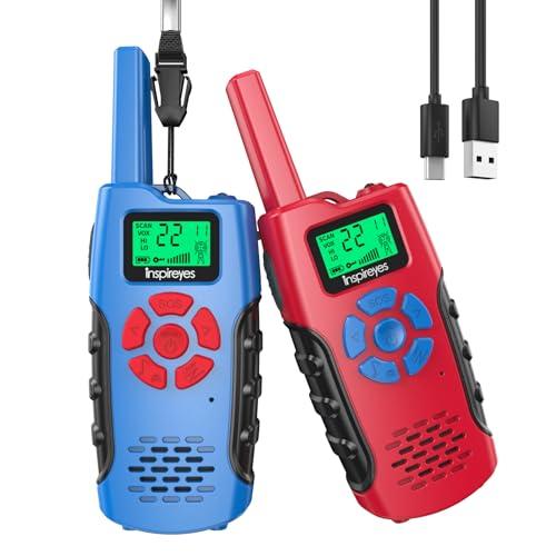 Inspireyes Walkie-Talkie Bambini Ricaricabili, 48 Ore di Orario di Lavoro, 3 Chilometri di Lungo Raggio, Regali di Compleanno per Ragazzi Ragazze, Giocattoli da Esterno per Bambini di 3-12 Anni