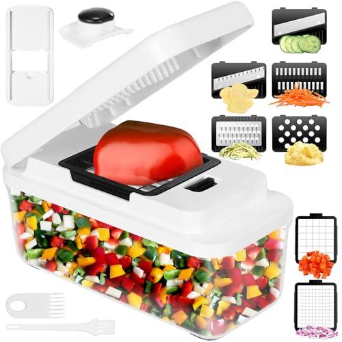 Mandolina per Verdure, Taglia Affetta Verdure Multifunzione, Tagliaverdure Manuale con 7 Lame in Acciaio Inox Intercambiabili, Tritaverdure per Cipolla, Carota, Patata e Cetriolo