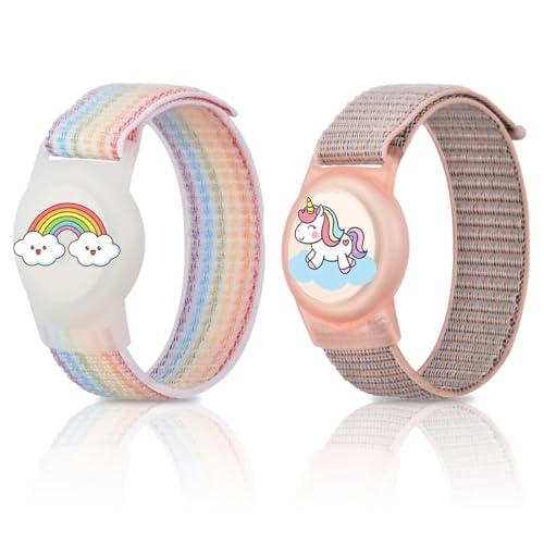 2 Pezzi Braccialetti Impermeabili per Bambini - Adatti per AirTag con Localizzatore, Anti-smarrimento e Anti-graffio - Braccialetti in Nylon per Bambini Piccoli