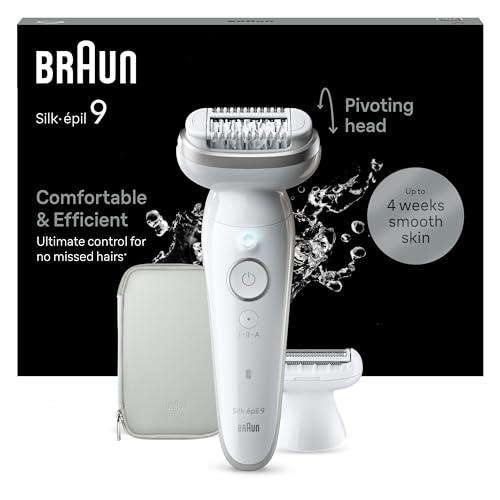 Braun Silk-épil 9 Epilatore Elettrico Donna Con Testina Flessibile, Wet&Dry, Pelle Liscia a Lungo, Con Testina Per Rasoio Elettrico Donna e Cappuccio Rifinitore, Depilatore Braun 9-041 Bianco/Argento
