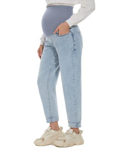 Poshglam - Jeans premaman da donna con fascione per la pancia, comodi, elasticizzati, stile boyfriend, per gravidanza, S-XXL, M