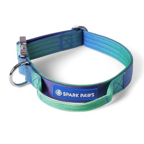 Spark Paws Collare tattico per cani, resistente, di alta qualità, spesso e durevole, per cani di taglia grande e media (2,5 cm), verde lime Wave