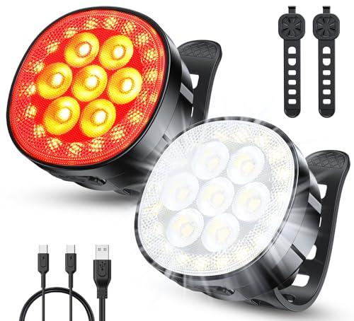 Mohard Luci Bicicletta LED, [8+12 Modalità & USB Ricaricabile] Ultra Luminose Luce Bici per Ciclismo Montagna Notturno Fari Anteriore e Posteriore Bici, IP65 Impermeabile Fanale Bici per Moto