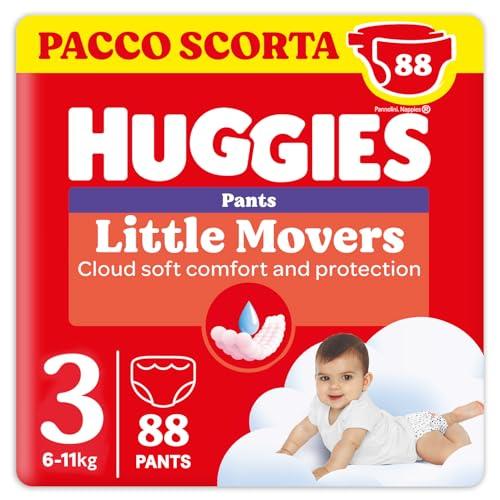 Huggies Little Movers Pannolini Mutandina Taglia 3 (6-11 Kg), Ultra assorbente, Design Disney, Pacco Scorta, 88 Pz